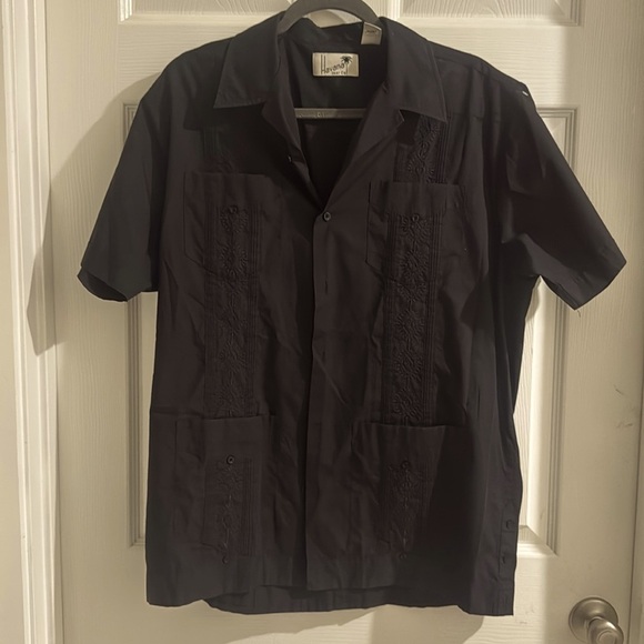 The Havana Co. Men's Guayabera Shirt Black Medium - Picture 2 of 8